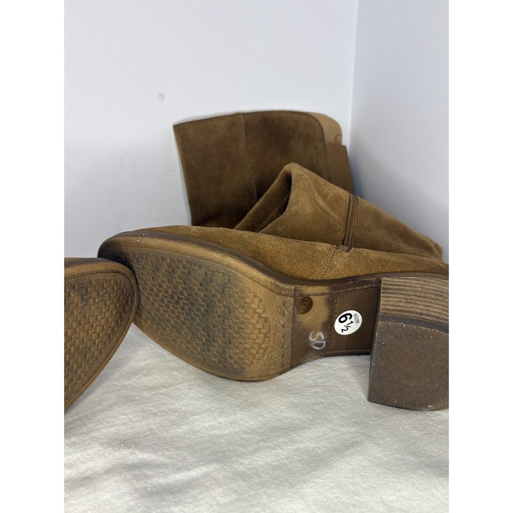 Lucky Brand Suede High Knee Boots Women's Size 6.5 Brown Block Heel Side Zip - Picture 9 of 10